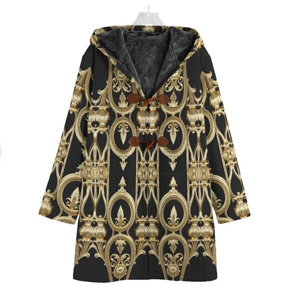 Baroque Cotton Jacket Gold Black Hooded Size XL Rococo Couture Versailles Coat - Picture 1 of 10